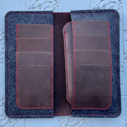 LIMITED EDITION - iPhone Wallet mit roten Nähten - Brieftasche as vegetabil gegerbtem Leder und mulesingfreiem Filz